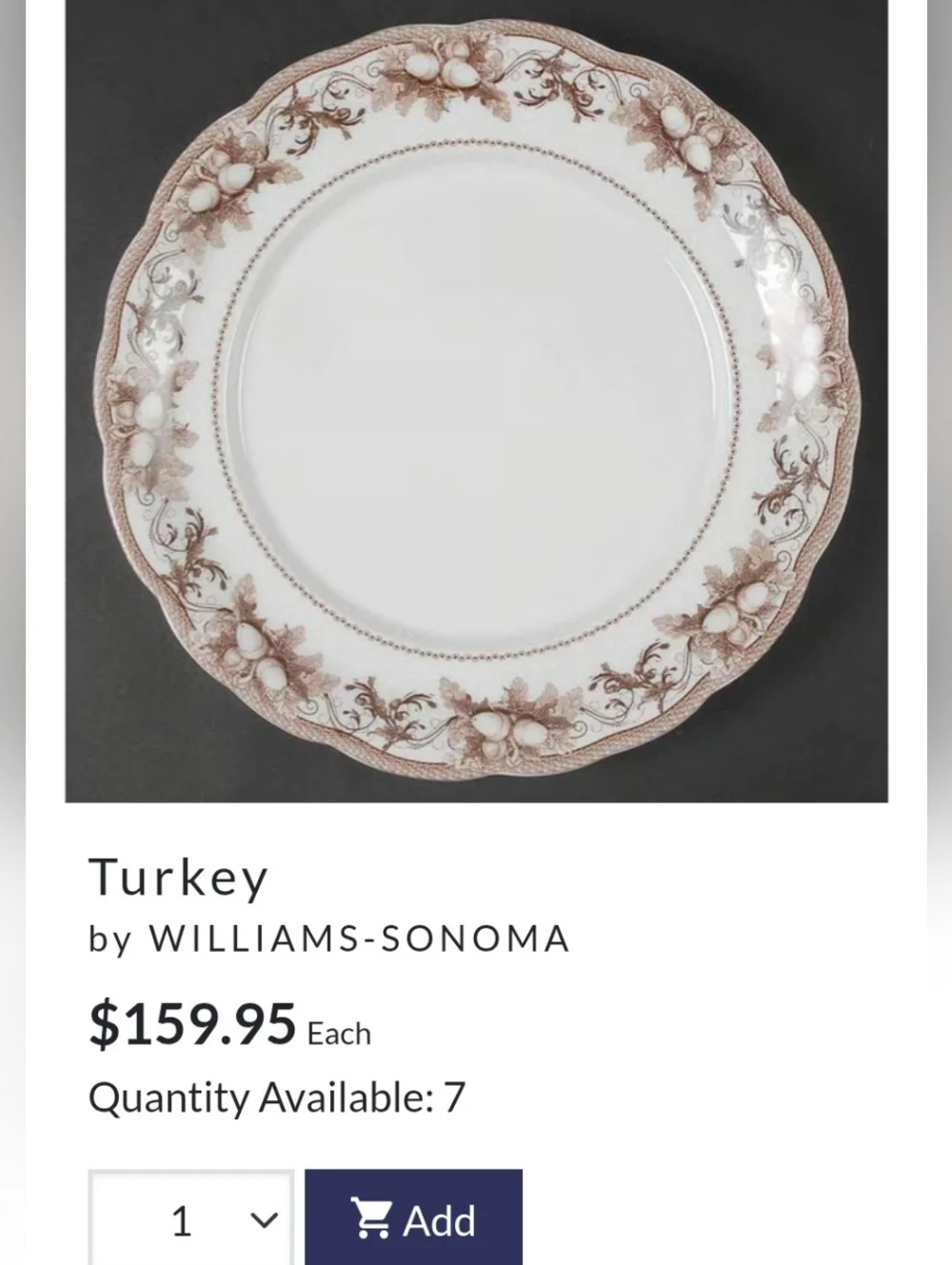 Williams Sonoma Cream Dinner Plates with Brown Floral Border
